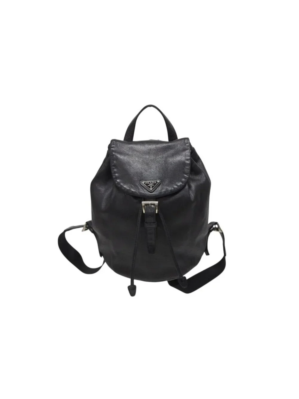 Prada Backpack Triangle Plate Logo Black Silver Leather 4